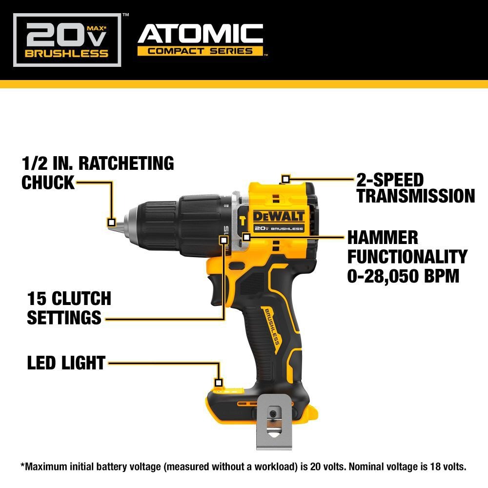 DEWALT DCD799 ATOMIC 20V MAX*  - огляд і ціна Dewalt Drill Atomic 20V